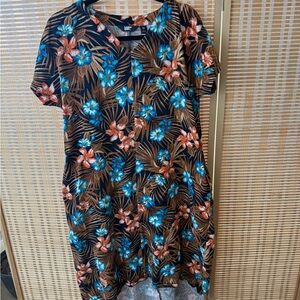 Lands' End Women's Short Sleeve High Low Midi Tropical Print Dress Size XS 2-4